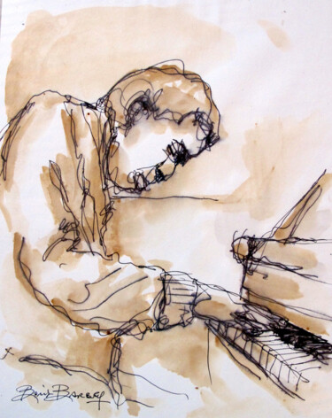 Disegno intitolato "Sur mon piano" da Boris Barbey, Opera d'arte originale, Acquarello
