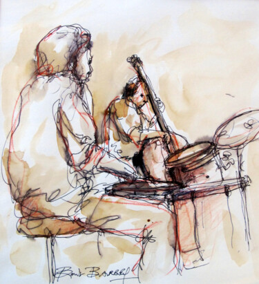 Drawing titled "Le Batteur" by Boris Barbey, Original Artwork, Watercolor