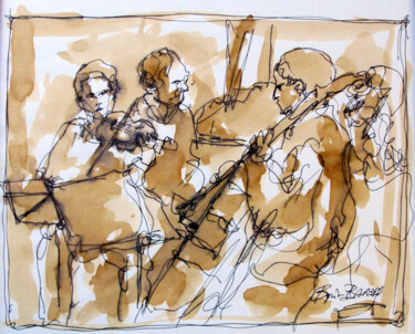 Dibujo titulada "L'Orchestre" por Boris Barbey, Obra de arte original, Acuarela