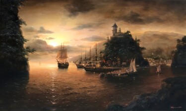 Peinture intitulée "„Вечер.Берег моря»" par Aleksandr Borisenko, Œuvre d'art originale, Huile Monté sur Châssis en bois