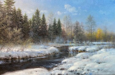 Peinture intitulée ""Journée d'hiver en…" par Aleksandr Borisenko, Œuvre d'art originale, Huile Monté sur Châssis en bois