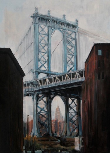 Schilderij getiteld "pont de manhattan" door Boris Garanger, Origineel Kunstwerk, Olie