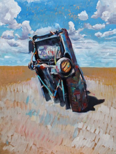 Painting titled "ranch des cadillac" by Boris Garanger, Original Artwork, Oil