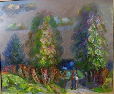 Peinture intitulée "Деревенская дорога" par Boris Kotov, Œuvre d'art originale, Huile