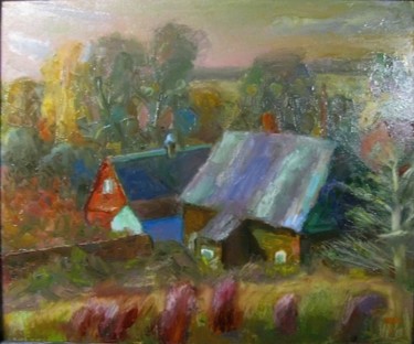 Peinture intitulée "Деревня в низине" par Boris Kotov, Œuvre d'art originale, Autre