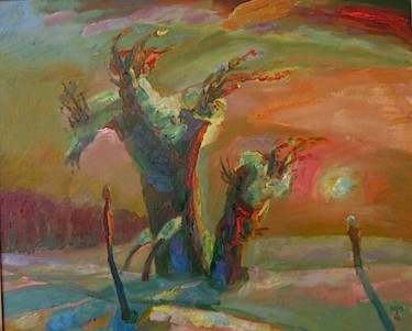 Peinture intitulée "Зимний пейаж" par Boris Kotov, Œuvre d'art originale