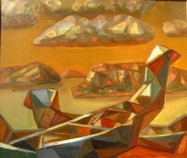 Peinture intitulée "Ладья (A boat)" par Boris Kotov, Œuvre d'art originale, Autre