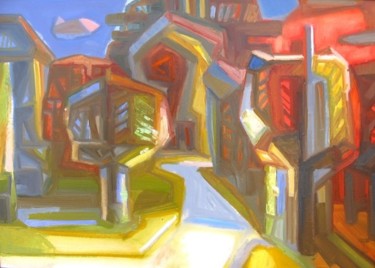 Картина под названием "Пейзаж в красных то…" - Boris Kotov, Подлинное произведение искусства, Масло