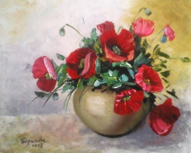 Painting titled ""Маки"" by Irina Borisova, Original Artwork, Oil Mounted on Cardboard