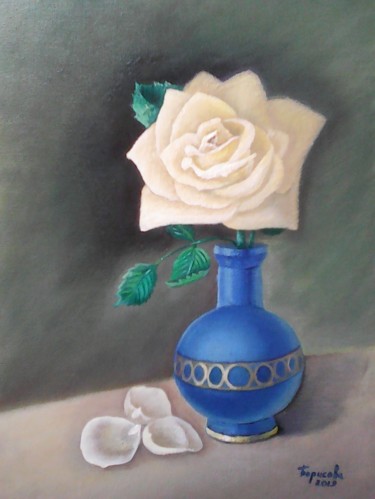 Peinture intitulée ""Натюрморт с розой"…" par Irina Borisova, Œuvre d'art originale, Huile Monté sur Carton