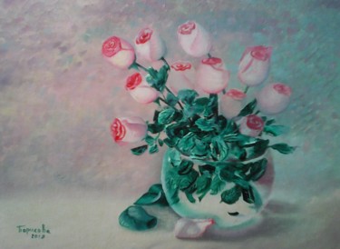 Peinture intitulée ""Натюрморт с розами'" par Irina Borisova, Œuvre d'art originale, Huile Monté sur Carton