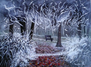 Pittura intitolato "Пейзаж "Пришла зима"" da Irina Borisova, Opera d'arte originale, Olio Montato su Cartone