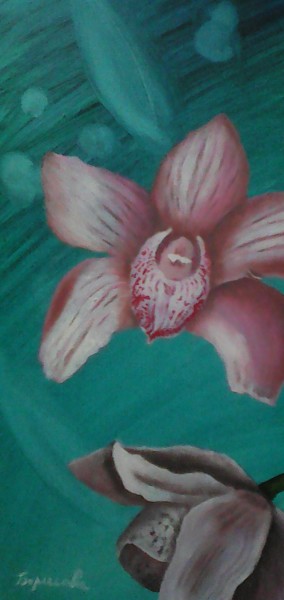 Painting titled ""Орхидеи"" by Irina Borisova, Original Artwork, Oil Mounted on Cardboard
