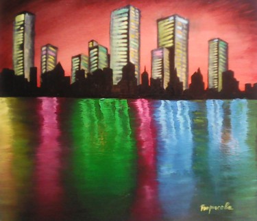 Картина под названием ""Ночной город"(авто…" - Irina Borisova, Подлинное произведение искусства, Масло Установлен на картон