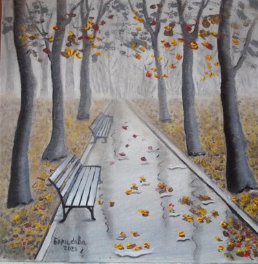 Painting titled "Осенний листопад" by Irina Borisova, Original Artwork, Oil