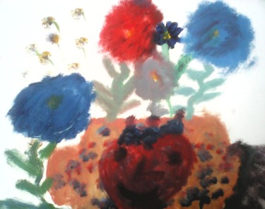 Schilderij getiteld "Цветы( Влада 8 лет)" door Irina Borisova, Origineel Kunstwerk, Olie Gemonteerd op Karton