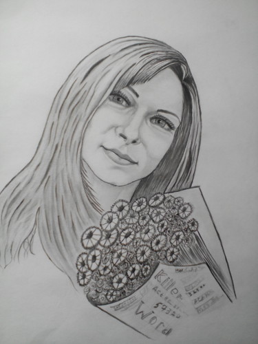 Dibujo titulada "Портрет девушки." por Irina Borisova, Obra de arte original, Grafito