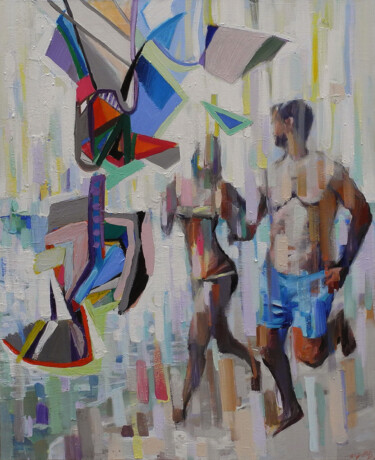 Painting titled "Jogging on the sand" by Borko Petrovic, Original Artwork, Oil