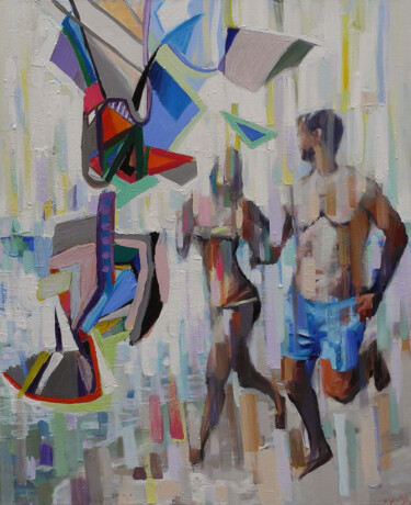 Pittura intitolato "Jogging on the sand" da Borko Petrovic, Opera d'arte originale, Olio