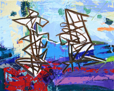 绘画 标题为“Sailing ships on a…” 由Borko Petrovic, 原创艺术品, 油