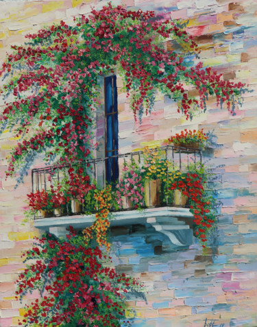 Картина под названием "Итальянский балконч…" - Elena Borisova (Елена Борисова), Подлинное произведение искусства, Масло