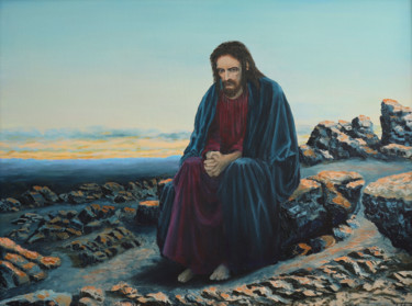 Painting titled "Христос В пустыне." by Elena Borisova Elena Borisova, Original Artwork, Oil