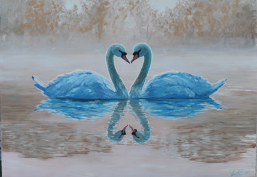 Картина под названием "Лебеди." - Elena Borisova (Елена Борисова), Подлинное произведение искусства, Масло
