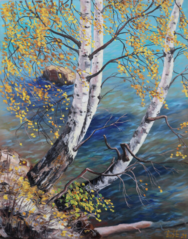 Картина под названием "Березы у реки" - Elena Borisova (Елена Борисова), Подлинное произведение искусства, Масло