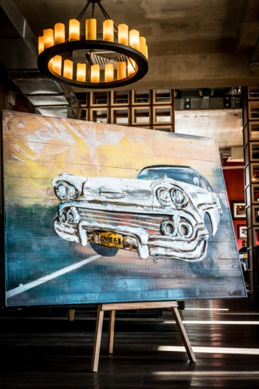 Картина под названием "Ретро автомобиль Ch…" - Borte Yrys, Подлинное произведение искусства, Акрил