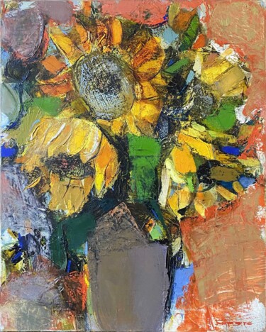 Schilderij getiteld "Sonnenblumen" door Borys Buryak, Origineel Kunstwerk, Olie
