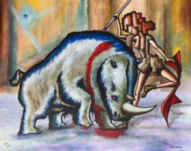 Pittura intitolato "Last Ice Age Torero" da Borys Shelegov, Opera d'arte originale, Acrilico