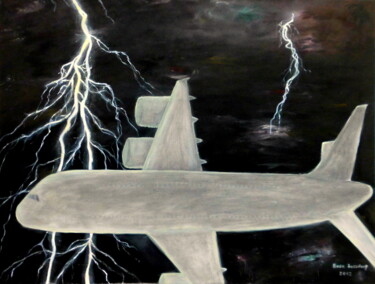 Painting titled "Flugzeug im Blitz" by Bosa Steinert, Original Artwork, Oil