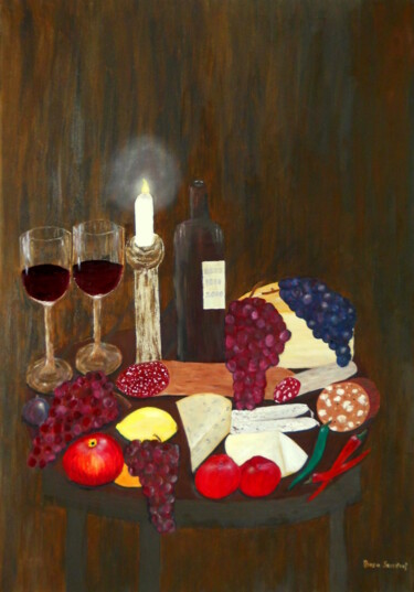 Malerei mit dem Titel "Voller Tisch" von Bosa Steinert, Original-Kunstwerk, Öl
