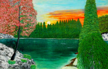 Malerei mit dem Titel "Waldsee" von Bosa Steinert, Original-Kunstwerk, Öl