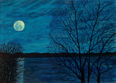 Pintura intitulada "Nacht am See" por Bosa Steinert, Obras de arte originais, Óleo