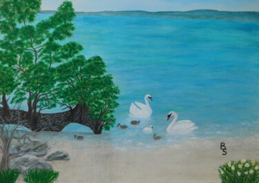 Malerei mit dem Titel "Familie am See" von Bosa Steinert, Original-Kunstwerk, Öl
