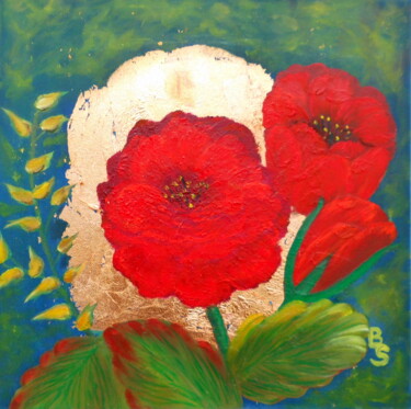 Malerei mit dem Titel "Rosen mit Bronze" von Bosa Steinert, Original-Kunstwerk, Öl
