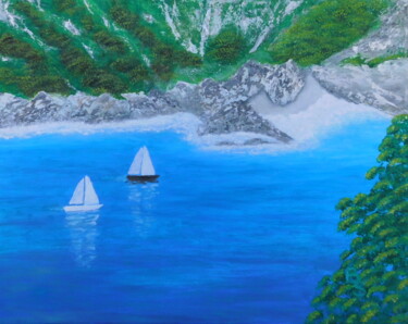 Malerei mit dem Titel "Segeln in der Bucht" von Bosa Steinert, Original-Kunstwerk, Öl