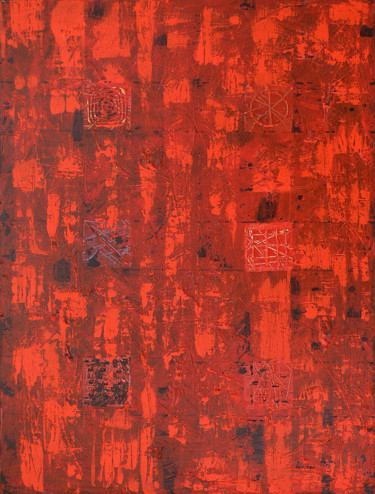 Painting titled "Red forest." by Leo Bos, Original Artwork, Acrylic Mounted on Wood Stretcher frame