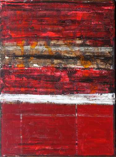 Painting titled "Red landscape 2." by Leo Bos, Original Artwork, Acrylic Mounted on Wood Stretcher frame