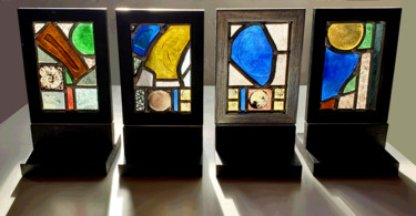 Painting titled "série "talismans",…" by Bosselin, Original Artwork, Stained glass painting