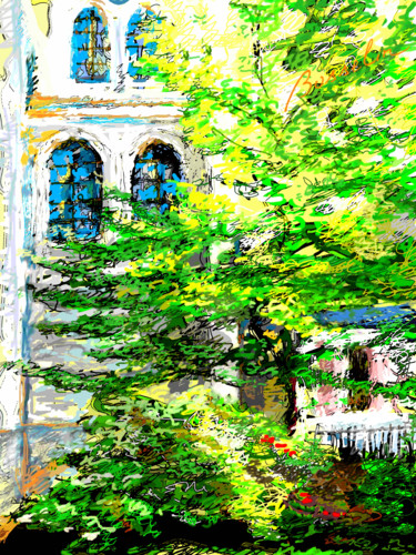 un arbre, près de l'abbaye Arts numériques intitulée "un arbre, près de l…" par Bosselin, Œuvre d'art originale, Peinture numérique