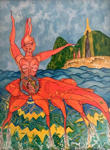 Painting titled "Homme Crabe" by Bossquito, Original Artwork, Oil