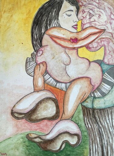 Painting titled "Femme Champignon" by Bossquito, Original Artwork, Oil