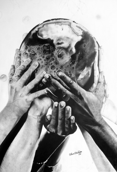 Рисунок под названием "SALVAR EL MUNDO" - Dr Slam Stone, Подлинное произведение искусства, Древесный уголь