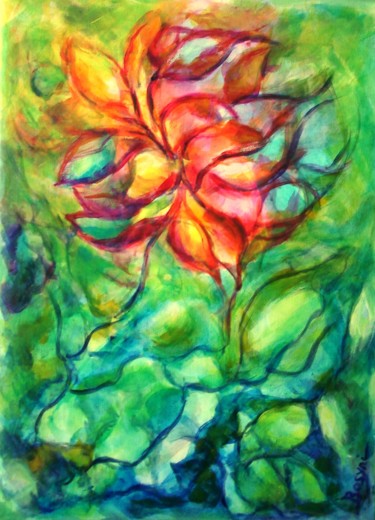 Painting titled "FLEUR MAGIQUE" by Bosyni, Original Artwork, Acrylic Mounted on Wood Stretcher frame