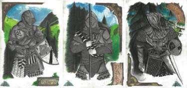 Dessin intitulée "Figures medievales…" par Alin Eduard Botez, Œuvre d'art originale, Crayon Monté sur Panneau de bois