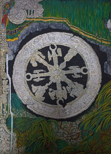 Peinture intitulée "La roue maya" par Alin Eduard Botez, Œuvre d'art originale, Tempera