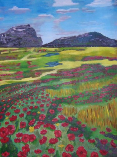 Painting titled "poppy farm" by Howard Wilemon, Original Artwork