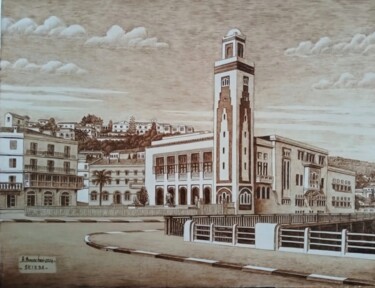 Gravures & estampes intitulée "Skikda ville (Pyrog…" par Ahmed Bouachari, Œuvre d'art originale, Gravure